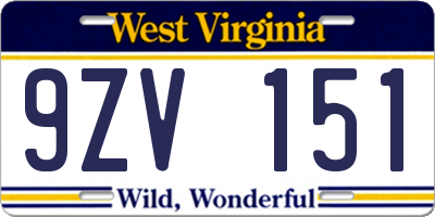 WV license plate 9ZV151