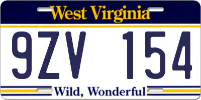 WV license plate 9ZV154
