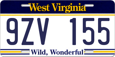 WV license plate 9ZV155