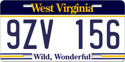 WV license plate 9ZV156