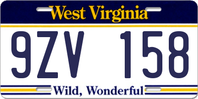 WV license plate 9ZV158