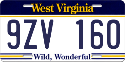 WV license plate 9ZV160