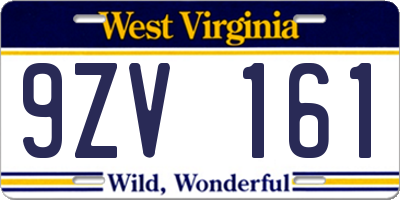 WV license plate 9ZV161