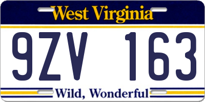 WV license plate 9ZV163
