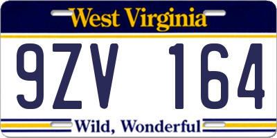 WV license plate 9ZV164