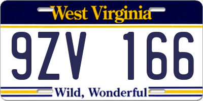 WV license plate 9ZV166