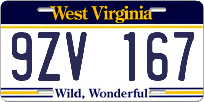 WV license plate 9ZV167