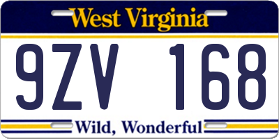 WV license plate 9ZV168