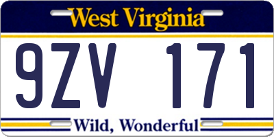 WV license plate 9ZV171