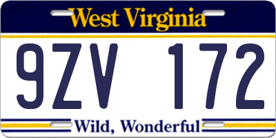 WV license plate 9ZV172