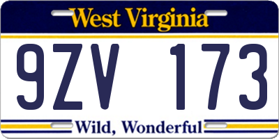 WV license plate 9ZV173