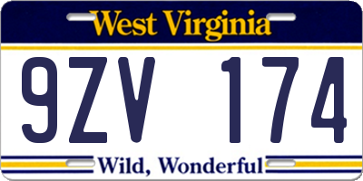 WV license plate 9ZV174