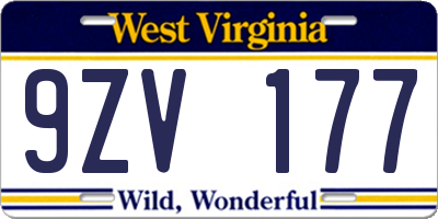 WV license plate 9ZV177