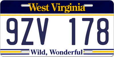 WV license plate 9ZV178