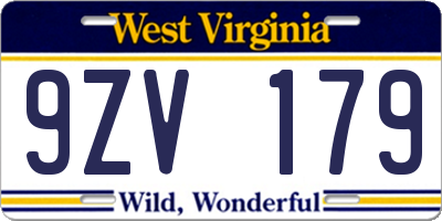 WV license plate 9ZV179