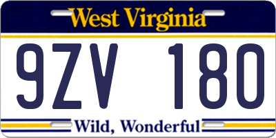 WV license plate 9ZV180
