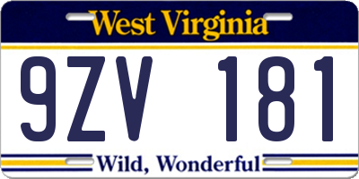 WV license plate 9ZV181