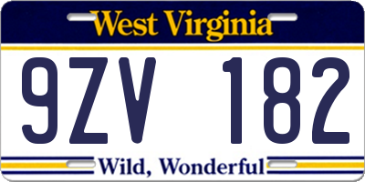 WV license plate 9ZV182