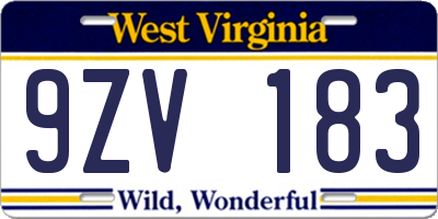 WV license plate 9ZV183