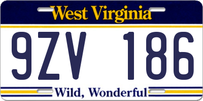 WV license plate 9ZV186