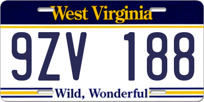WV license plate 9ZV188