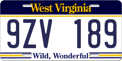 WV license plate 9ZV189