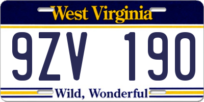 WV license plate 9ZV190