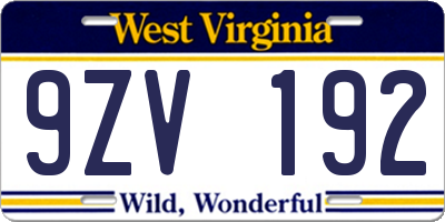 WV license plate 9ZV192