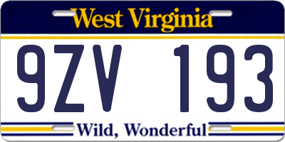 WV license plate 9ZV193