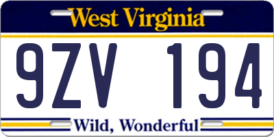 WV license plate 9ZV194
