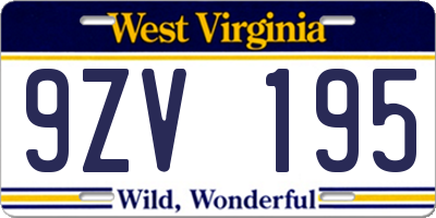 WV license plate 9ZV195
