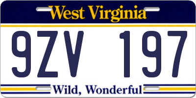 WV license plate 9ZV197
