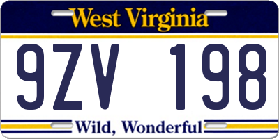 WV license plate 9ZV198