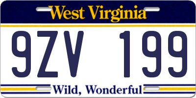 WV license plate 9ZV199