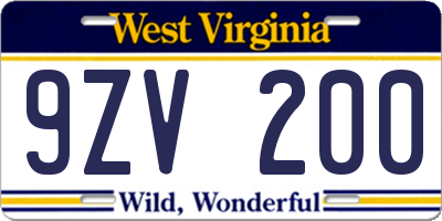WV license plate 9ZV200