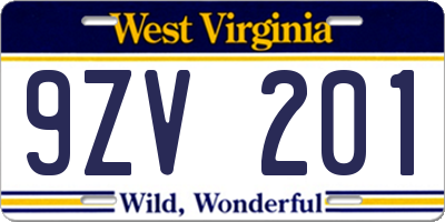 WV license plate 9ZV201