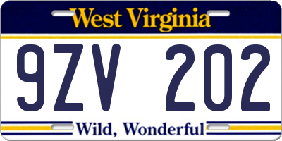 WV license plate 9ZV202