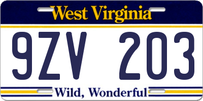 WV license plate 9ZV203