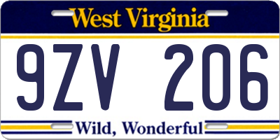 WV license plate 9ZV206