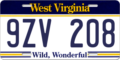 WV license plate 9ZV208