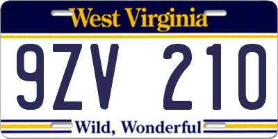 WV license plate 9ZV210