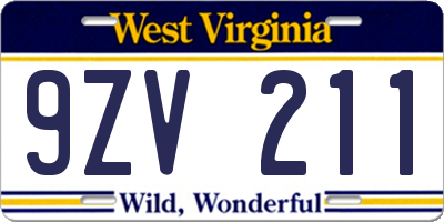 WV license plate 9ZV211