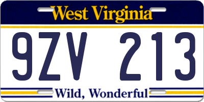 WV license plate 9ZV213