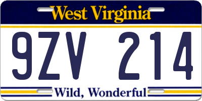 WV license plate 9ZV214