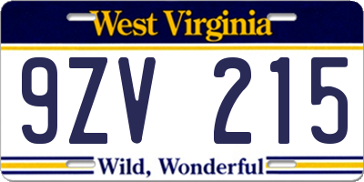 WV license plate 9ZV215