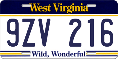 WV license plate 9ZV216