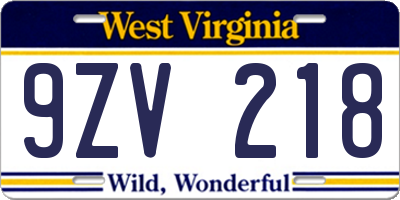 WV license plate 9ZV218