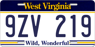 WV license plate 9ZV219