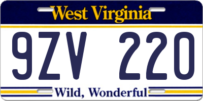 WV license plate 9ZV220