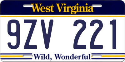 WV license plate 9ZV221
